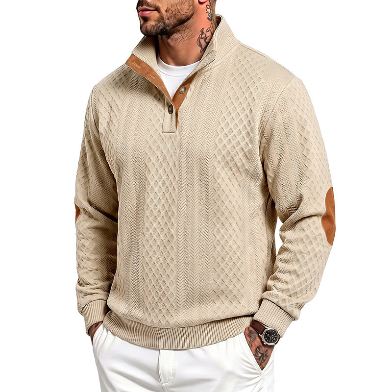 Herren Feinstrukturierter Troyer-Pullover mit Kragenbesatz und Ellbogen-Patches Drune
