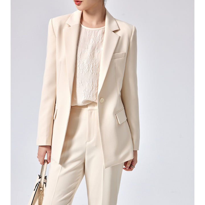 Damen Figurbetonter Midilanger Business-Blazer mit Reverskragen und formgebenden Abnähern Drune