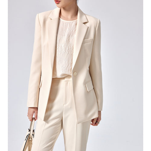 Damen Figurbetonter Midilanger Business-Blazer mit Reverskragen und formgebenden Abnähern Drune