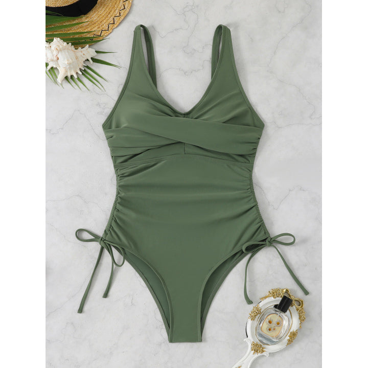 Damen Eleganter Wickel-Badeanzug mit seitlichen Bindebändern Drune