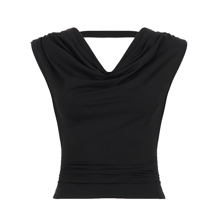 Damen elegantes Cowl Neck Tanktop mit feinen Perlenverzierungen Drune