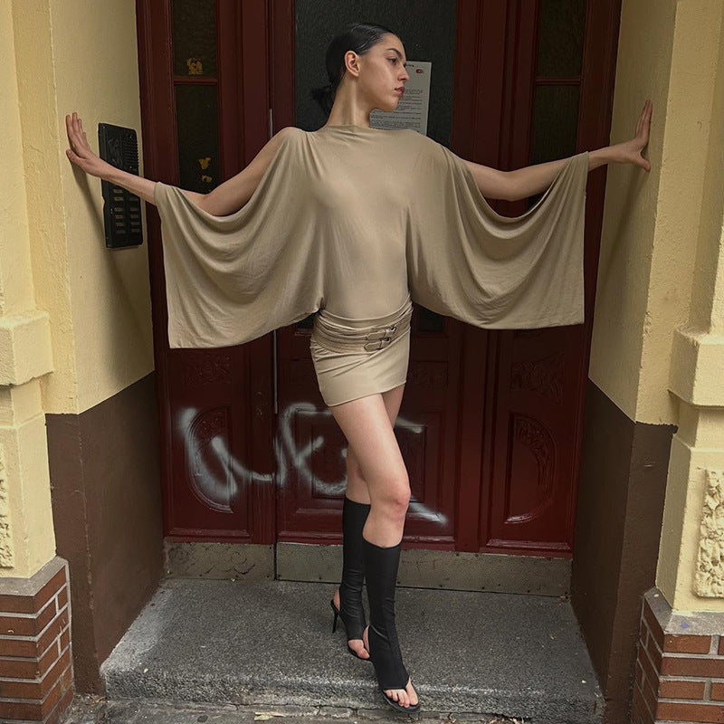 Damen Oversize Tunika mit aufregendem Wickeldesign und großzügigen Ärmeln Drune