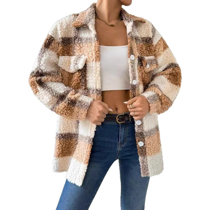 Damen Plüsch Overshirt mit Karomuster Drune