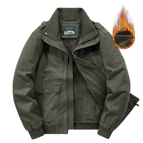 Herren Thermo-Field-Bomberjacke mit Teddyfutter, Stehkragen und Utility-Taschen Drune