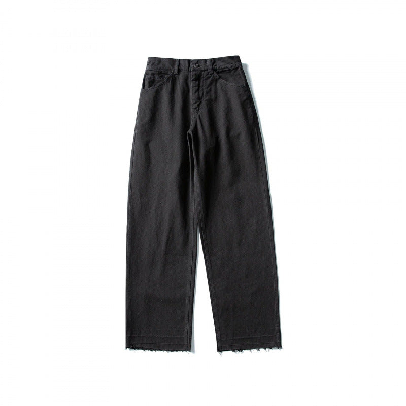 Damen Weite High-Waist Jeanshose mit geradem Bein und rohem Saum Drune