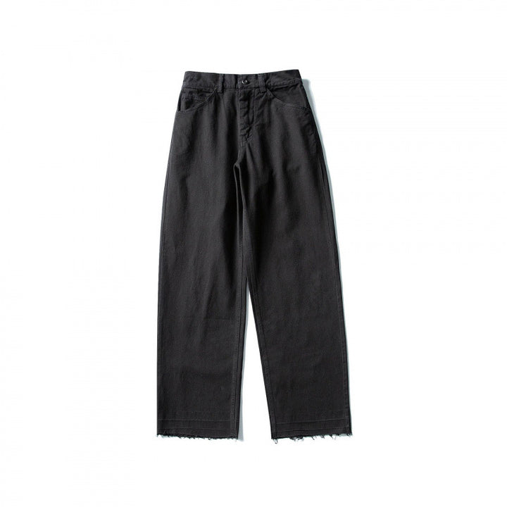 Damen Weite High-Waist Jeanshose mit geradem Bein und rohem Saum Drune