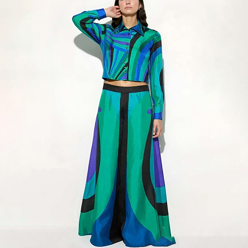 Damen Elegantes Zweiteiliges Set mit Crop-Top und Maxiröcke Drune