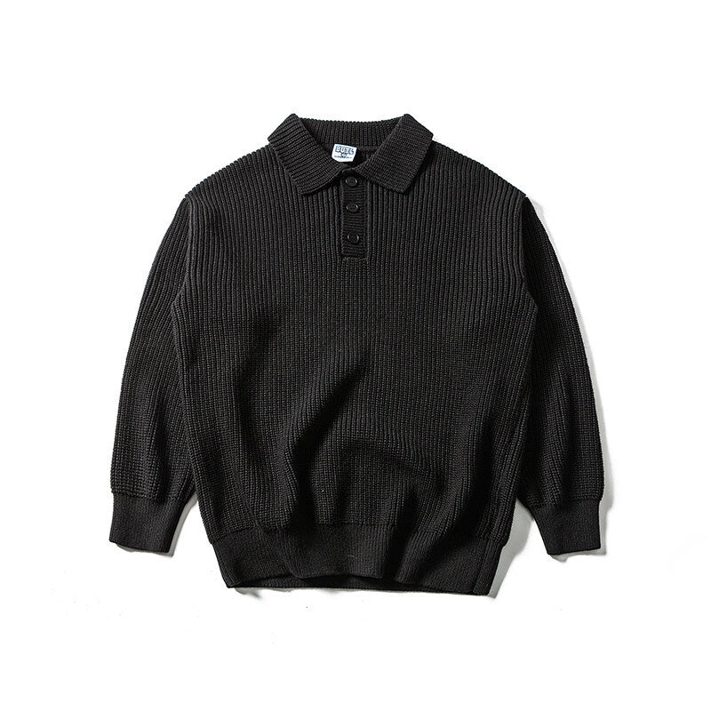 Herren Waffelstrick-Polopullover mit halber Knopfleiste und gerippten Bündchen Drune