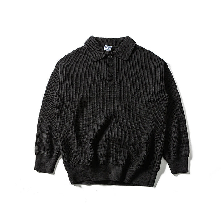 Herren Waffelstrick-Polopullover mit halber Knopfleiste und gerippten Bündchen Drune