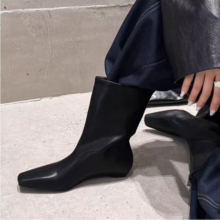 Damen kniehohe Stiefel mit quadratischer Zehenform und schlankem Schaft Drune