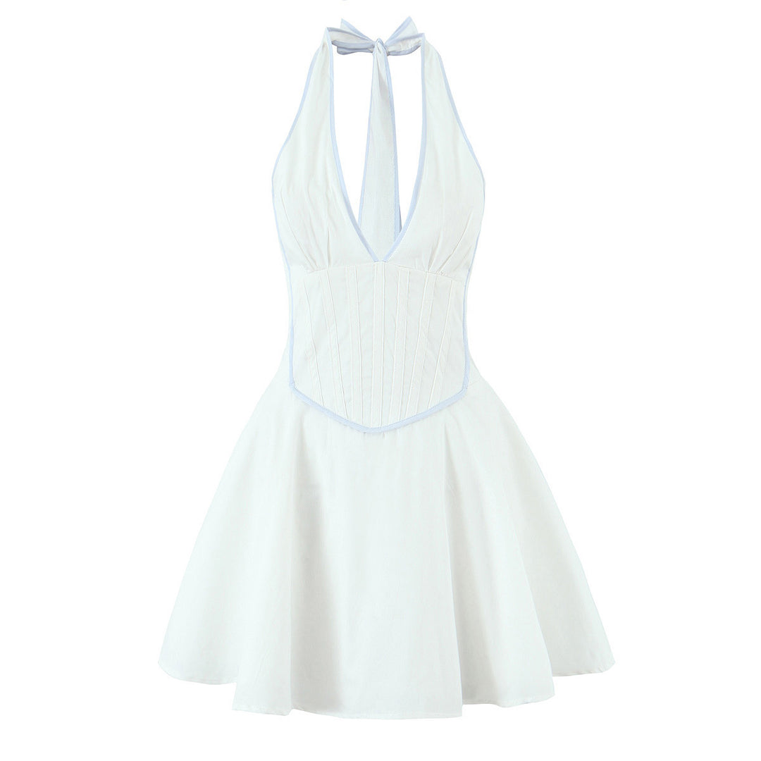 Damen kurzes Halterneck Kleid Drune