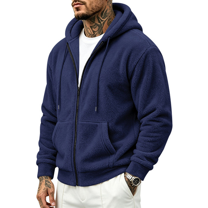 Herren Fleece-Kapuzenjacke mit Teddy-Innenfutter, durchgehendem Reißverschluss und Kängurutaschen Drune
