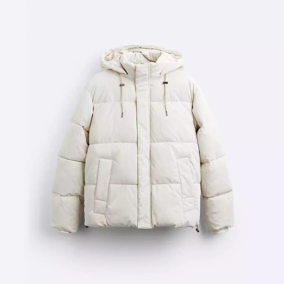 Herren Kurz geschnittener wattierter Kapuzenblouson mit Kordzug und verdeckter Zip-Front Drune