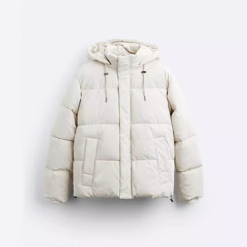 Herren Kurz geschnittener wattierter Kapuzenblouson mit Kordzug und verdeckter Zip-Front Drune