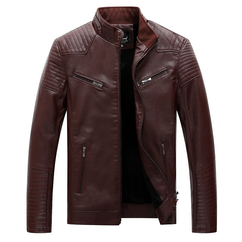 Herren schlanker Kunstleder-Moto-Blouson mit gesteppten Schulter- und Ärmelpaneelen Drune