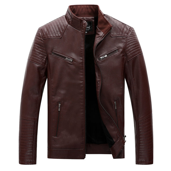 Herren schlanker Kunstleder-Moto-Blouson mit gesteppten Schulter- und Ärmelpaneelen Drune