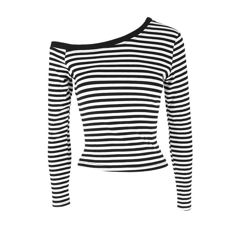 Damen Off-Shoulder Oberteil mit modischem Streifenmuster und figurbetontem Schnitt Drune