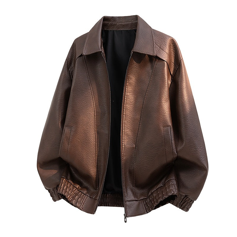 Herren Elegante Kunstlederjacke mit weitem Schnitt Drune