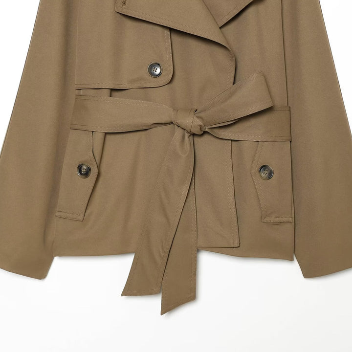 Damen Kurzer Trenchcoat mit Taillengürtel und Kontrastkragen Drune