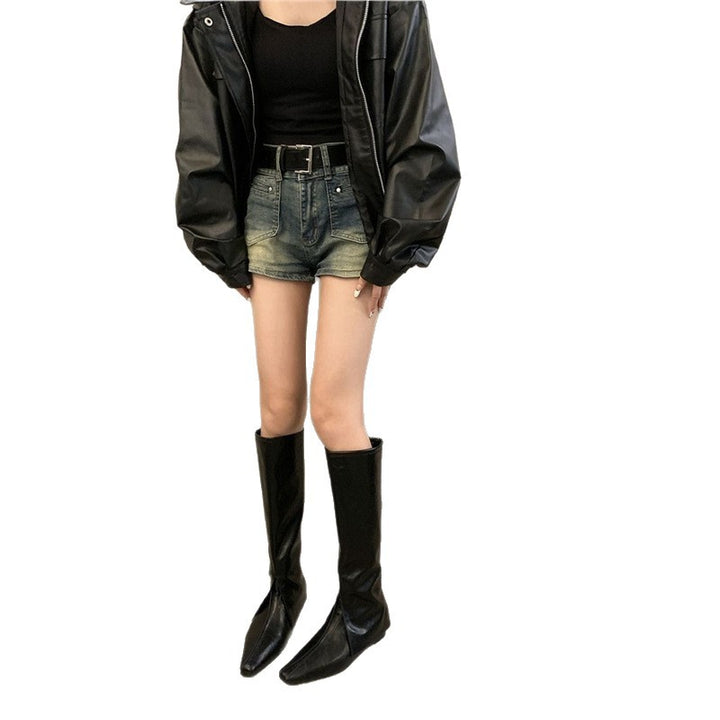 Damen Kniehohe schmal geschnittene Schlupf‑Stiefel mit quadratischer Zehenpartie Drune