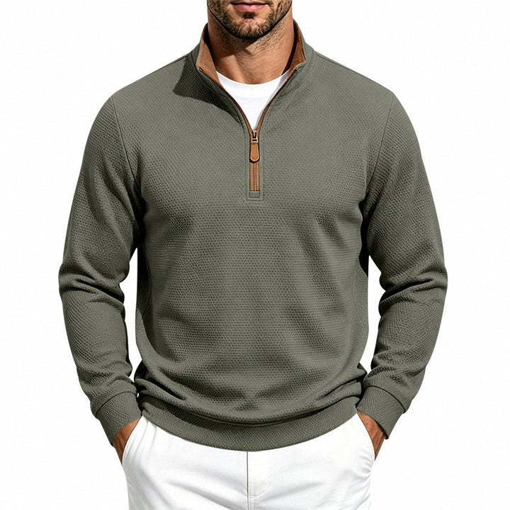Herren Halbzip-Pullover mit Waffelstruktur und Kontrastkragen Drune