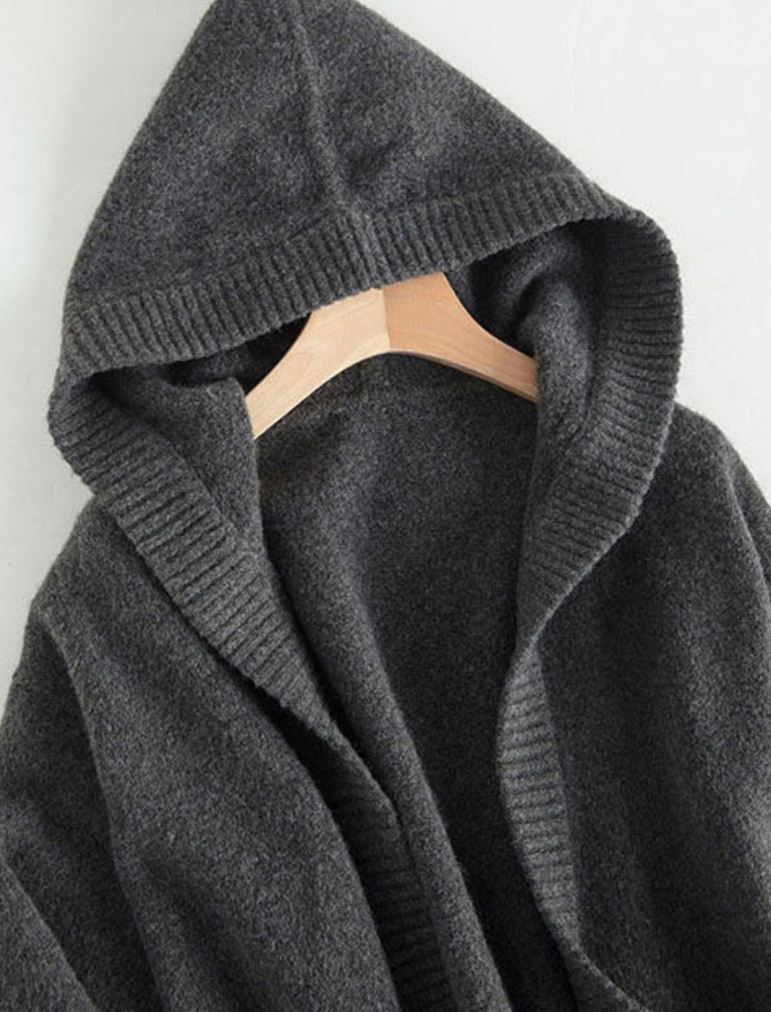 Damen Oversize Kapuzencardigan im Kaschmir‑Look mit offenem Fall und breiter Rippe Drune