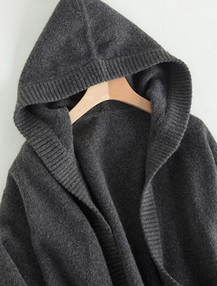 Damen Oversize Kapuzencardigan im Kaschmir‑Look mit offenem Fall und breiter Rippe Drune