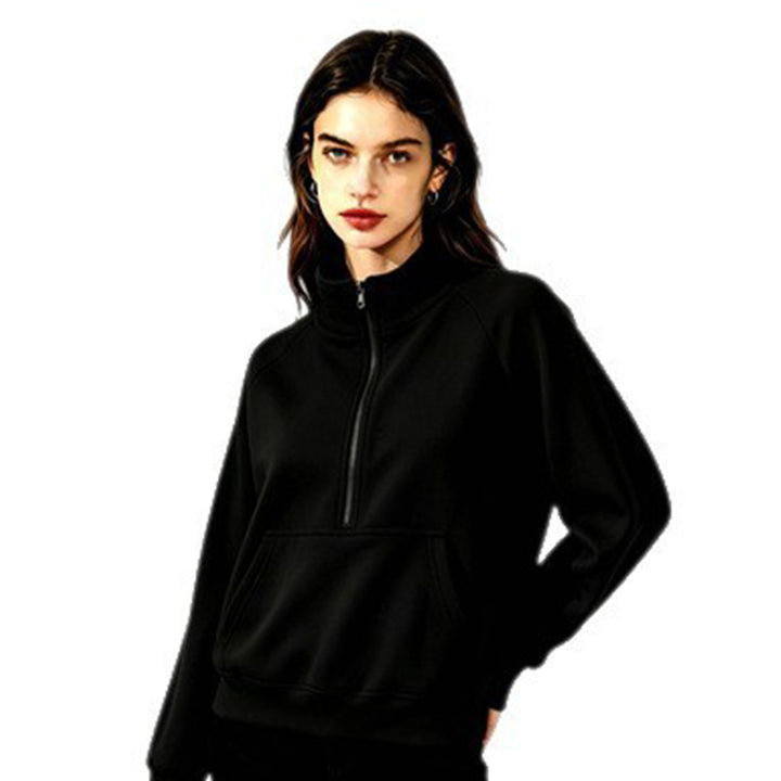 Damen Sportlicher Kapuzenpullover mit Stehkragen Drune