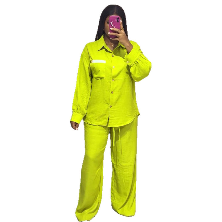 Damen lässiges Zweiteiler Set mit langärmeliger Bluse und weiten Hosen Drune