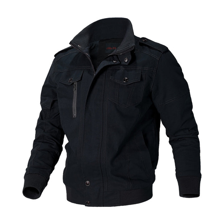 Herren nan robuste Canvas-Bomberjacke im Field-Stil mit Epauletten, verdeckter Druckknopfleiste und funktionalen Taschen Drune