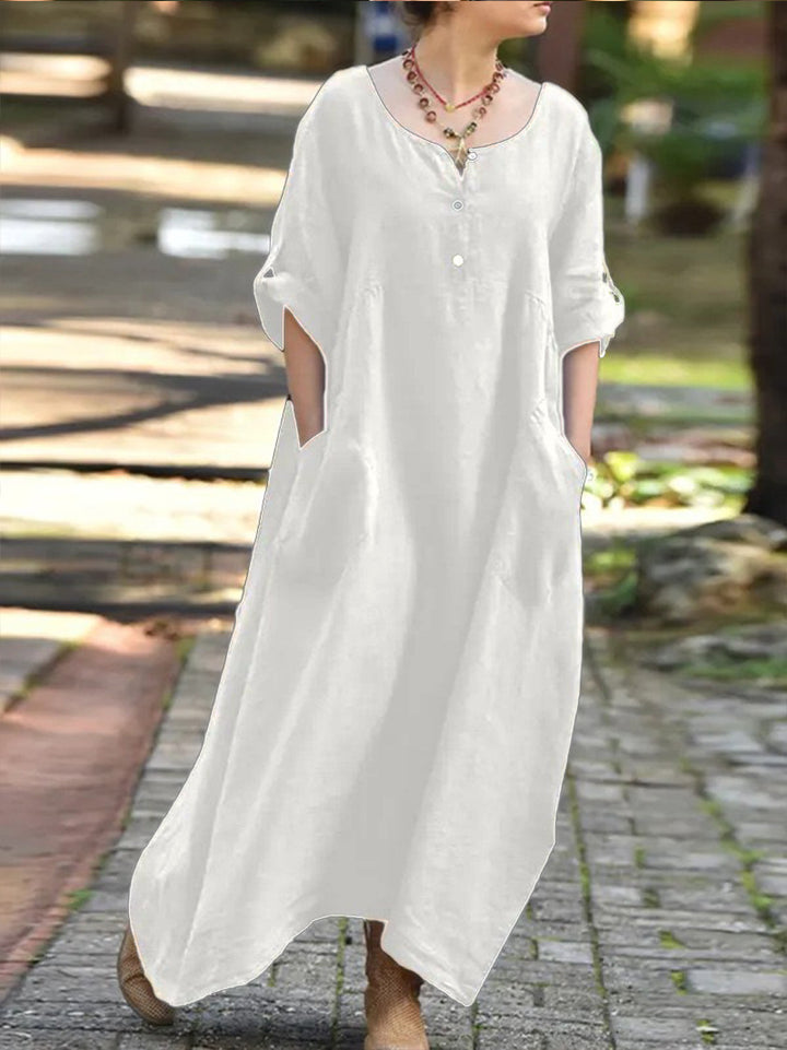 Damen längeres Kleid mit Knopfdetail und praktischen Taschen Drune