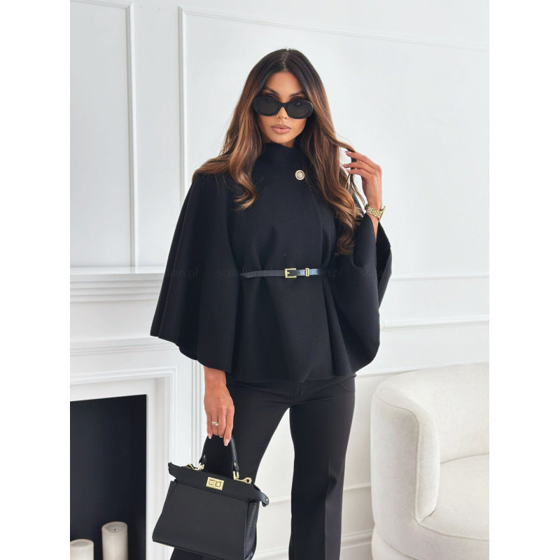 Damen modische Cape-Jacke mit dekorativem Gürtel Drune