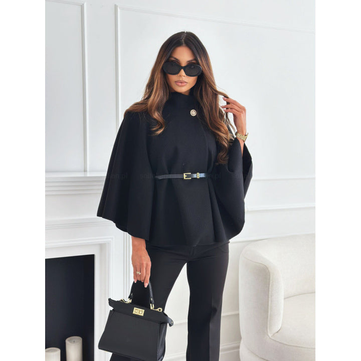Damen modische Cape-Jacke mit dekorativem Gürtel Drune