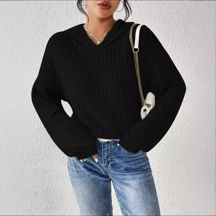 Damen lässiger Kapuzenpullover mit strukturiertem Rippdesign und weiten Ärmeln Drune