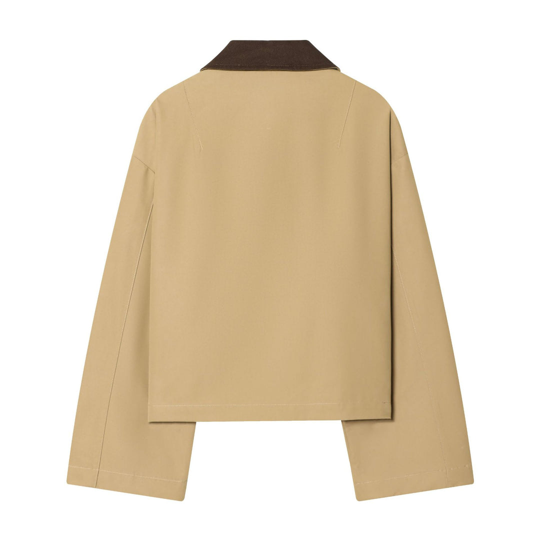Damen Cropped Kurzjacke mit kontrastfarbenem Cordkragen und geradem Boxy‑Schnitt Drune