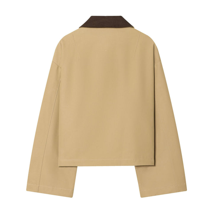 Damen Cropped Kurzjacke mit kontrastfarbenem Cordkragen und geradem Boxy‑Schnitt Drune