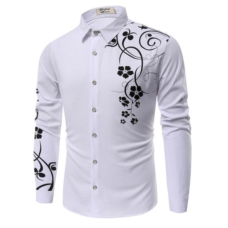 Herren Slim-Fit Hemd mit floralem Allover-Print, Langarm und Stretch-Baumwollmix Drune