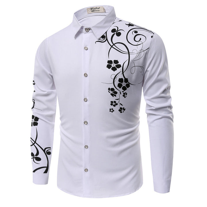 Herren Slim-Fit Hemd mit floralem Allover-Print, Langarm und Stretch-Baumwollmix Drune