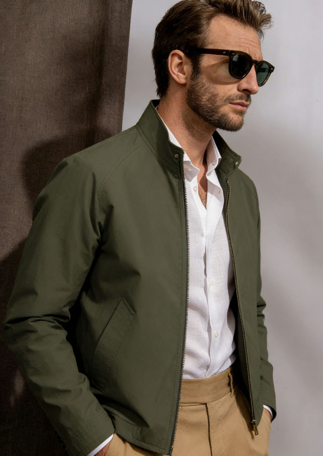 Herren Harrington-Jacke mit Cordkragen, Zweiwege-Reißverschluss und verdeckten Eingrifftaschen Drune