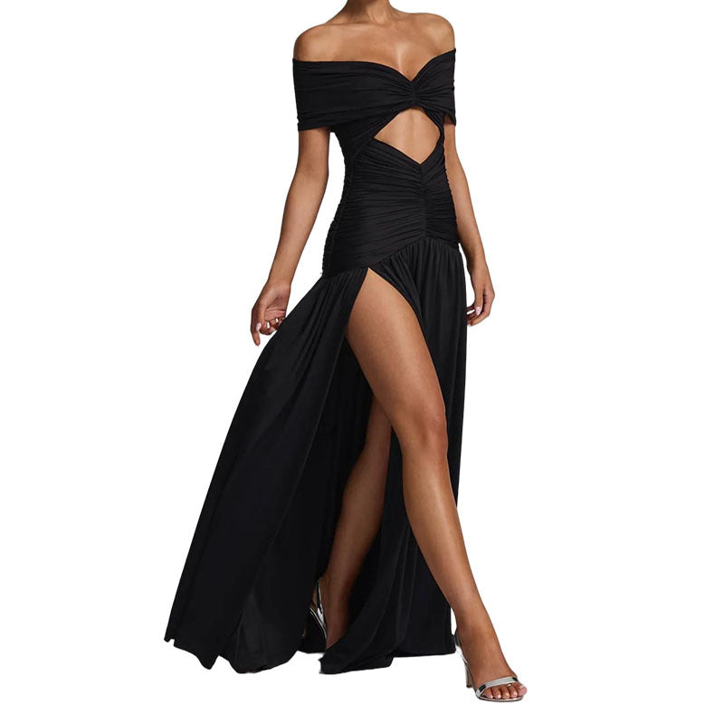 Damen Elegantes Off-Shoulder Maxikleid mit praktischem Cut-Out Drune