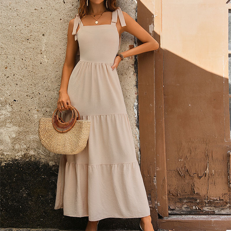 Damen Maxikleid mit verstellbaren Trägern und Rüschendetails Drune