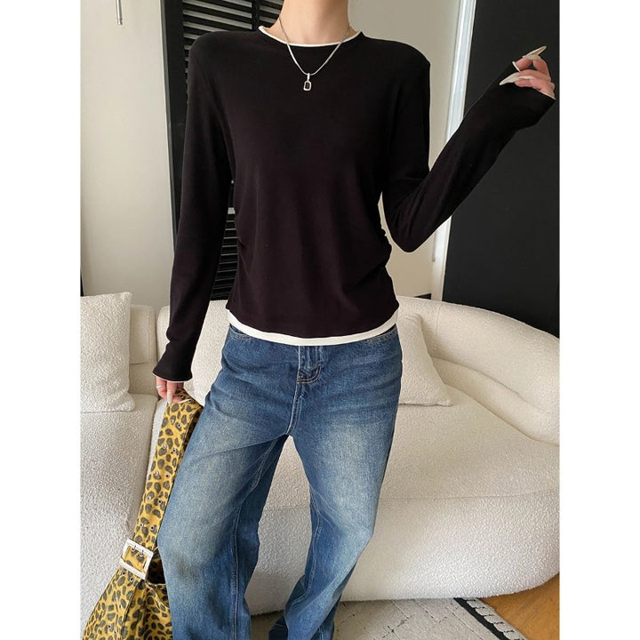 Damen lässiger Langarmshirt aus hochwertiger Baumwolle Drune