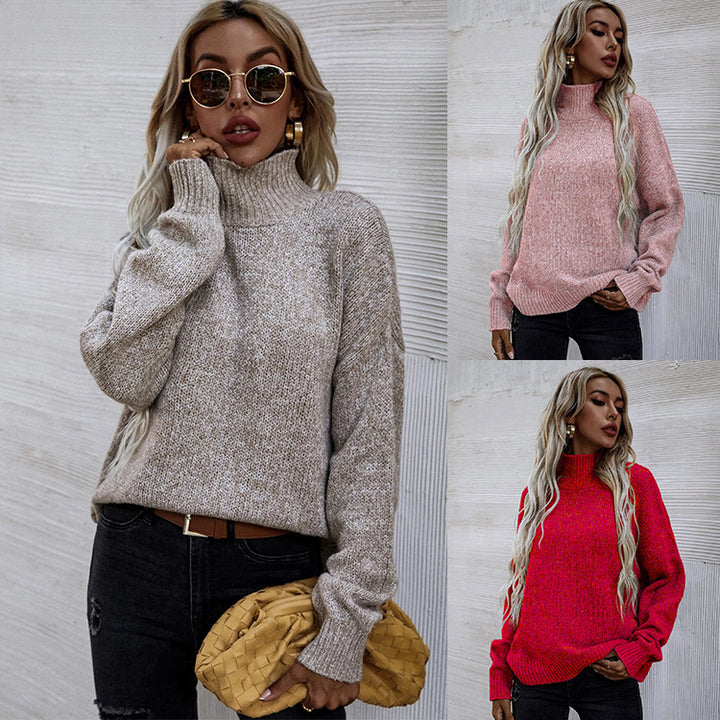 Damen Oversized Strickpullover mit hohem Kragen und weichem Strukturmuster Drune