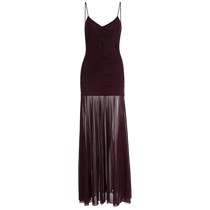 Damen Elegantes Langarm-Maxikleid mit transparentem Rock Drune