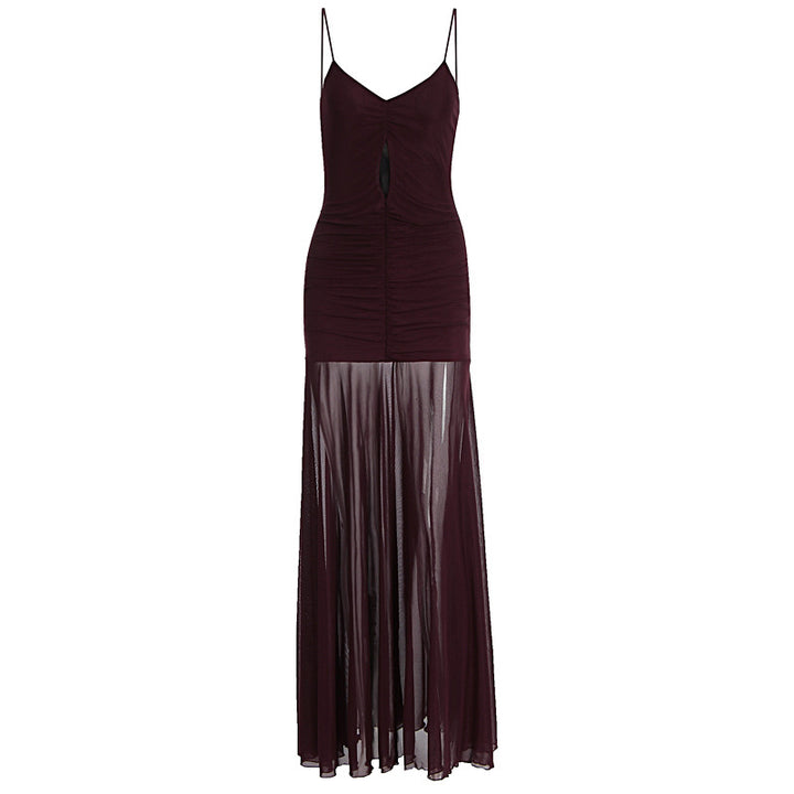 Damen Elegantes Langarm-Maxikleid mit transparentem Rock Drune