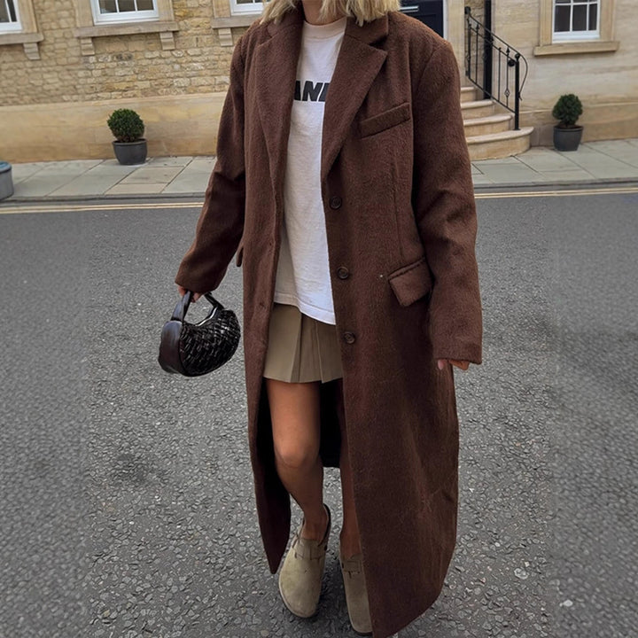 Damen Maxilanger Boxy-Mantel aus Teddy-Fauxfur mit Reverskragen und Eingrifftaschen Drune