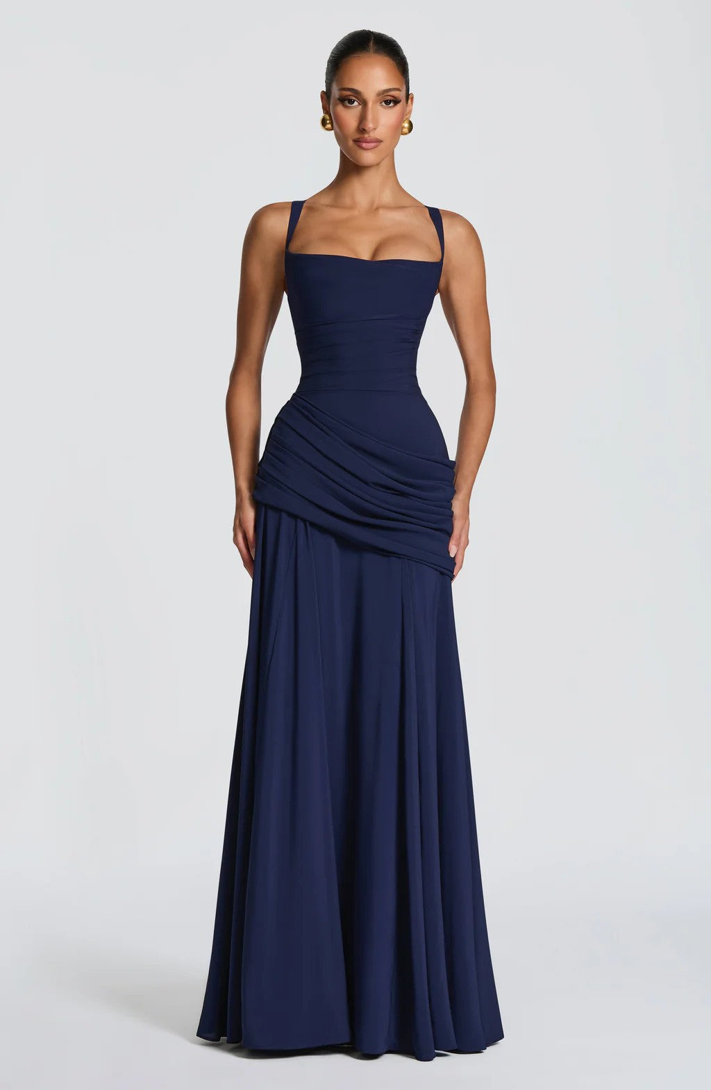 Damen Elegantes Hochzeitskleid mit taillierten Rüschen und schwingendem Chiffonrock Drune