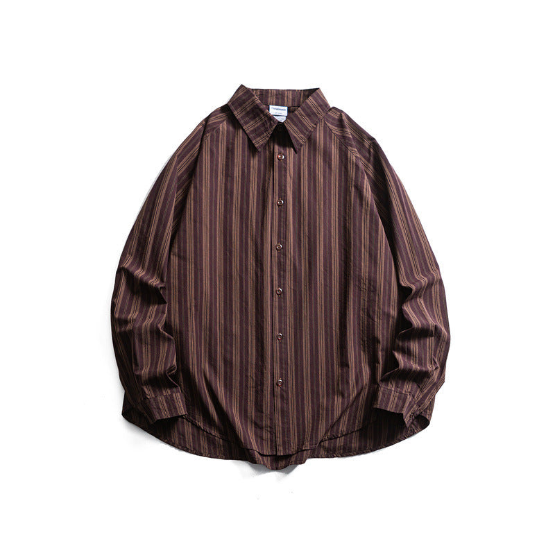 Unisex Oversize-Longline Hemd mit vertikalem Streifenmuster und gerundetem Saum Drune