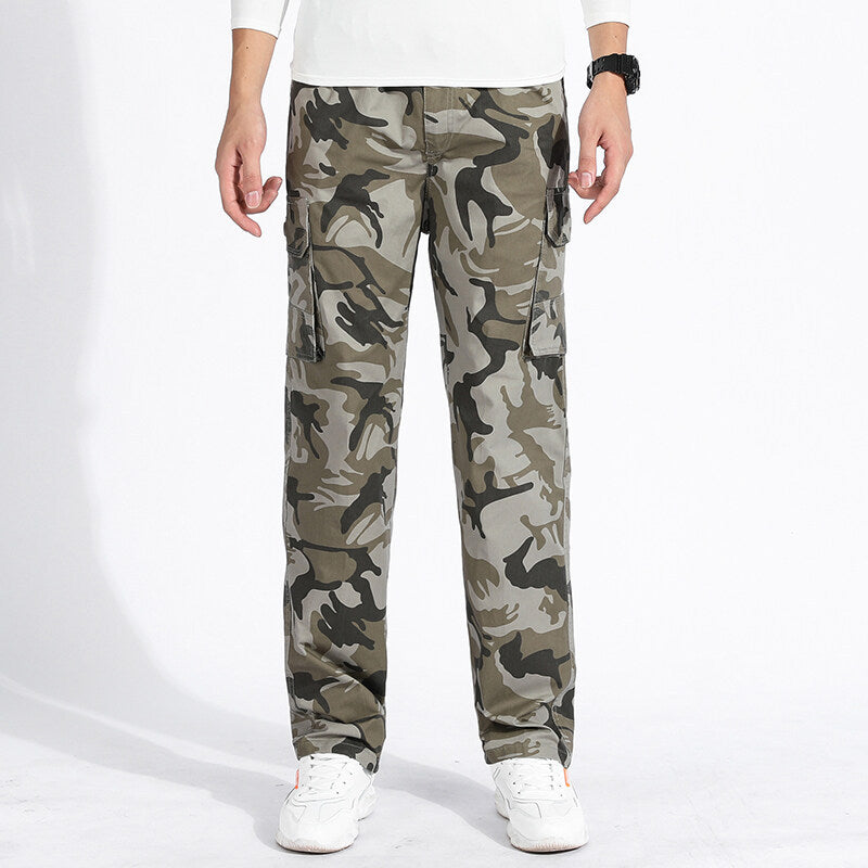 Herren Camouflage Cargohose im Army‑Stil mit geradem Schnitt, Mehrfach‑Taschen & robusten Nähten Drune