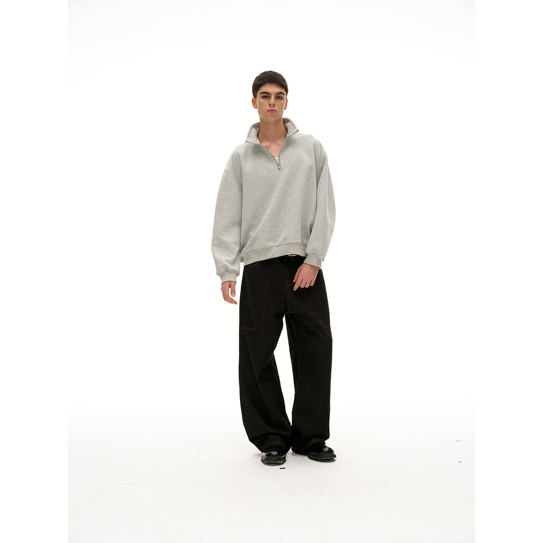Damen Oversize Halfzip Stehkragen-Sweatshirt aus schwerer Baumwollmischung Drune